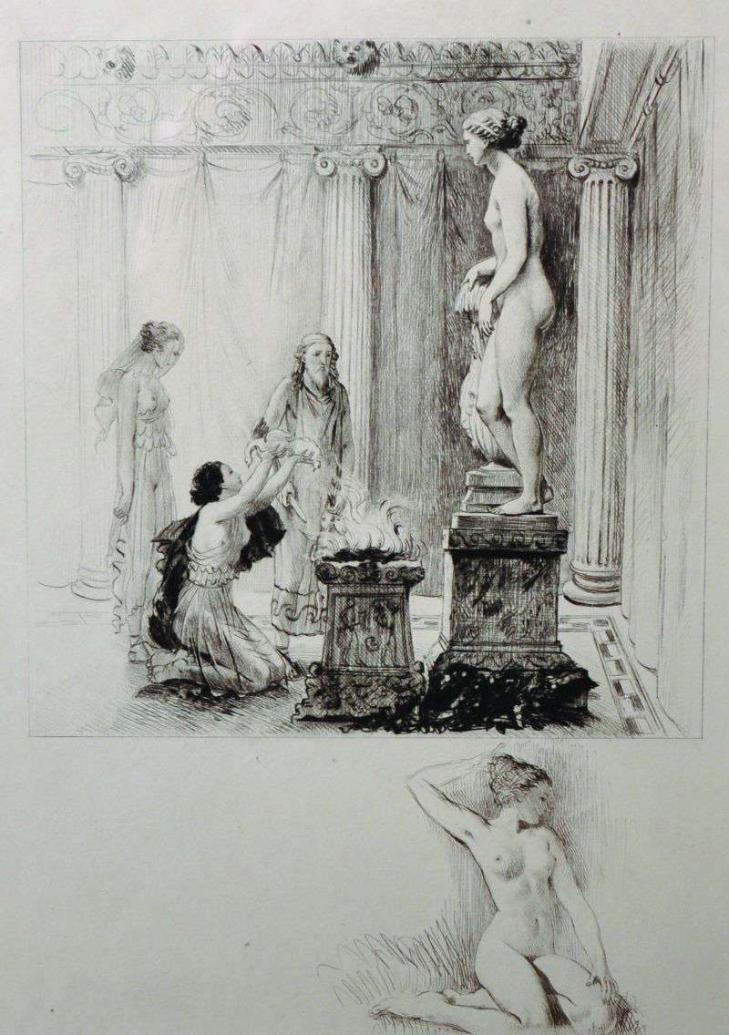 Paul-Emile Becat (1885-1960) French. Semi Naked Maidens by a Fire, Drypoint Etching with Contra