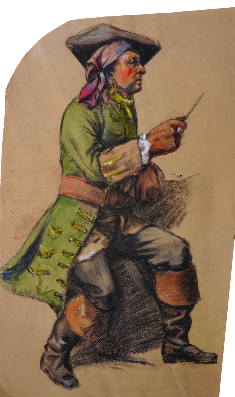 Margaret Dovaston (1884-1955) British. Study of a Man in Costume, Pastel, Shaped, Unframed, 21” x