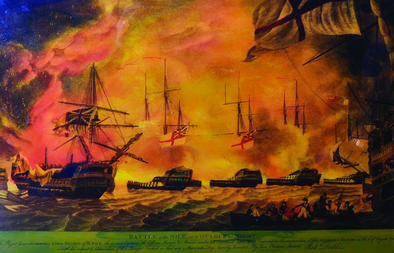 After Robert Dodd (1748-1816) British. ‘Battle of the Nile, the Attack at Sunset, Print stuck to