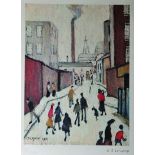 Lawrence Stephen Lowry (1887-1976) British. A Street Scene with Figures, a Smoking Chimney Beyond,