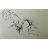 20th Century English School. Study of a Reclining Nude, Pencil, 12” x 19”.