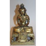 A GOOD 18TH CENTURY CHINESE GILT BRONZE FIGURE OF AMITAYUS, seated in dhyanasana on an openwork