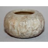 A GOOD QUALITY SMALL CHINESE CELADON JADE WATER POT, the sides decorated in relief with two