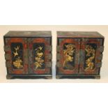 A PAIR OF 19TH/20TH CENTURY JAPANESE LACQUERED WOOD CABINETS, each with two hinged doors opening