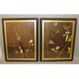 A PAIR OF FINE QUALITY SIGNED & FRAMED JAPANESE MEIJI PERIOD ONLAID PANELS, circa 1900, one panel