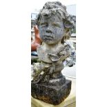 A RECONSTITUTED STONE BUST OF A YOUNG GIRL. 1ft 6ins high.