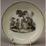 AN 18TH CENTURY LIVERPOOL CHAFFERS FACTORY SAUCER printed by Sadler with the Rock Garden.