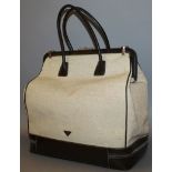 A PRADA CANAPA DOCTORS BAG, vintage design, canvas bag with brown leather trim, rolled handles,