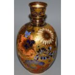 A 19TH CENTURY ROYAL CROWN DERBY OVOID VASE OF ISLAMIC INSPIRATION, painted with flowers in red