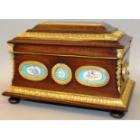 A VERY GOOD 19TH CENTURY ORMOLU AND SEVRES WRITING BOX with ormolu mounts and eight Sevres porcelain
