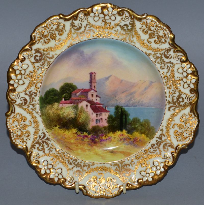 A 19TH CENTURY ROYAL DOULTON CABINET PLATE, hand painted with a titled view of Castagnola Lago di