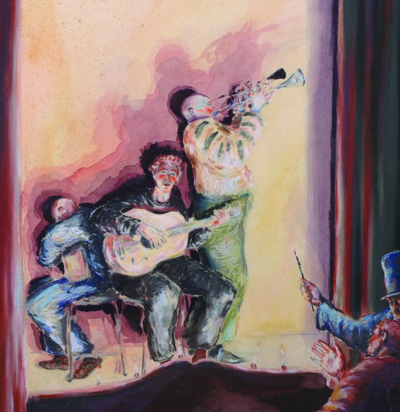 Marion O’Shaughnessy (20th Century) American. Musicians Performing on Stage, Mixed Media, Signed