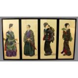 A SET OF FOUR EARLY 20TH CENTURY JAPANESE FRAMED PAINTINGS ON SILK, each variously painted in