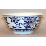 A GOOD 18TH CENTURY CHINESE QIANLONG MARK & PERIOD UNDERGLAZE-BLUE & COPPER-RED PORCELAIN BOWL,