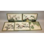 A GOOD SET OF FIVE FRAMED 19TH CENTURY CHINESE PAINTINGS ON RICE PAPER, each depicting a scene in