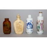 A 19TH CENTURY CHINESE FAMILLE ROSE PORCELAIN SNUFF BOTTLE, 3.25in high; together with an early 20th