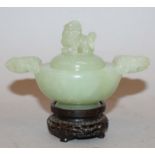 A GOOD QUALITY 19TH/20TH CENTURY CHINESE JADE-LIKE CELADON GREEN CENSER & COVER, together with a