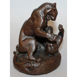 CHARLES VALTON (1851-1918) FRENCH A BRONZE GROUP, TWO PLAYFUL TIGER CUBS. Signed 5ins high.