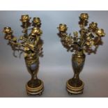 A GOOD PAIR OF 19TH CENTURY FRENCH LOUIS XVI DESIGN ORMOLU AND MARBLE FOUR LIGHT CANDELABRA with