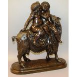 FÉLIX FRANÇOIS ROUBAUD (1825-1876) FRENCH A SUPERB LARGE BRONZE GROUP OF TWO PUTTI RIDING A GOAT,