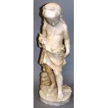 A VERY GOOD ITALIAN CARVED MARBLE FIGURE OF A STANDING YOUNG GIRL, holding a clock and standing on a