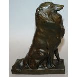 FRANK VICTOR BLUNDSTONE (1882-1951) SWISS A GOOD BRONZE OF A SEATED COLLIE on a rectangular base.