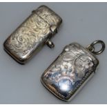 A SMALL VICTORIAN ENGRAVED SILVER VESTA, Birmingham 1897, Maker: J.G., and AN EDWARD VII ENGRAVED