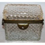 A SMALL 19TH CENTURY FRENCH HOBNAIL CUT GLASS BOX AND COVER with metal mounts and handles 4.5ins