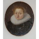 FLEMISH SCHOOL (CIRCA 1640). Head and shoulders of a lady in the style of REMBRANDT, oval copper