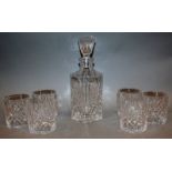 AN ARGYLE FINE CUT CRYSTAL WHISKY DECANTER SET, comprising decanter and six tumblers in a fitted