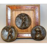 TWO ITALIAN CIRCULAR BRONZE PLAQUES, an Egyptian playing a flute, another plaque of Joannes