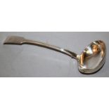 A VICTORIAN FIDDLE PATTERN SOUP LADLE. 13ins long Engraved Initial B London 1896 Maker: G.M.J.