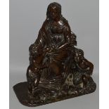 A VERY GOOD 19TH CENTURY BRONZE GROUP “CHARITY”, a classical seated young woman, two cupids at her