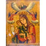 A FRAMED RUSSIAN ICON. 8.5ins x 6.5ins.