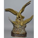 CHRISTOPHER FRATIN (1800-1864) FRENCH A SUPERB GILDED BRONZE GROUP OF TWO BIRDS OF PREY ATTACKING