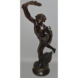 ADRIEN ETIENNE GAUDEZ (1845-1902) FRENCH “VAINOUEUR” A CLASSIC BRONZE OF A SEMI CLAD CLASSICAL YOUNG