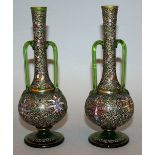 A GOOD PAIR OF MOSER ENAMELLED TWO HANDLED VASES 7.5ins high.