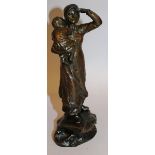 ANDOR RUFF (1885-1951) HUNGARIAN A BRONZE OF A YOUNG WOMAN HOLDING A CHILD, looking out and