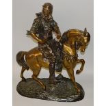 A BAYRE (1796-1875) FRENCH A SUPERB TWO COLOUR BRONZE OF AN ARAB RIDING A HORSE. Signed BARYE