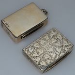 A VICTORIAN RECTANGULAR VESTA with engraved rising lid, Birmingham 1899 and ANOTHER, Birmingham 1908