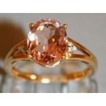 A SUPERB LARGE MORGANITE DRESS RING set in 9ct gold.