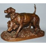 CHRISTOPHER FRATIN (1800-1864) FRENCH A GOOD BRONZE GROUP OF TWO HOUNDS on a naturalistic base. 13.