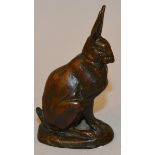 ANTOINE LOUIS BARYE (1796-1875) FRENCH A BRONZE SEATED HARE. Signed 3ins high.