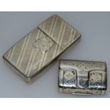 A VICTORIAN ENGRAVED SILVER TWO DIVISION BOX, Birmingham 1898, and a GEORGE III VINAIGRETTE,