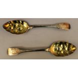 A PAIR OF GEORGE III FIDDLE PATTERN BERRY SPOONS. London 1797.