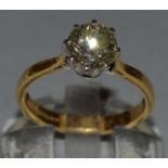 A GOOD SOLITAIRE DIAMOND RING, round brilliant cut, approx. 1.25cts, natural fancy light yellow
