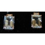 A VERY GOOD PAIR OF AQUAMARINE AND DIAMOND EARRINGS in 18ct white gold.