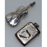 A NOVELTY SILVER VESTA shaped as a VIOLIN, London 1967, Maker: DAB, and a SMALL ENGRAVED AND AGATE