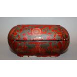 AN 18TH CENTURY CHINESE LACQUER BOX & COVER, of rounded square section with indented corners,