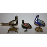 A GROUP OF THREE EARLY 19TH CENTURY CHINESE JIAQING PERIOD CLOISONNE BIRDS, one standing on an